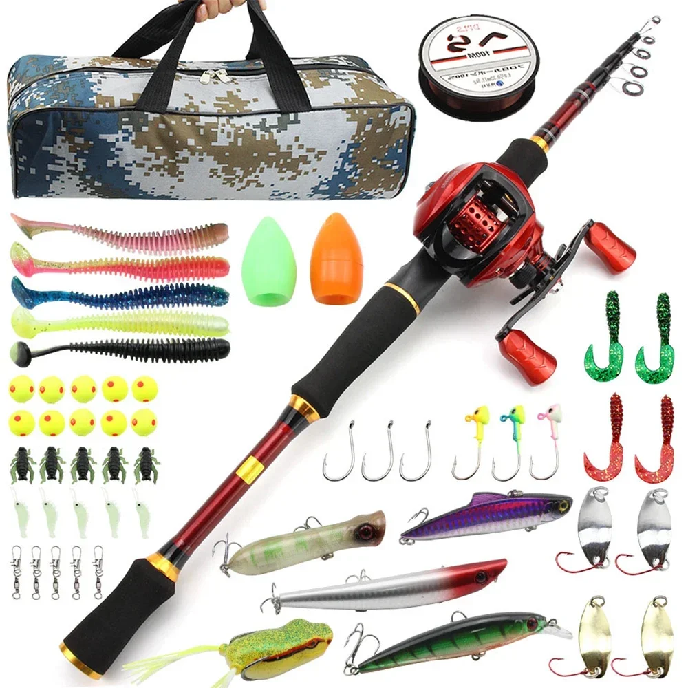 1.8m 2.1m 2.4m 2.7m Lure Weight 7-28g M  Baitcasting Reel Telescopic Fishing Rod Combo Lure Line Kit