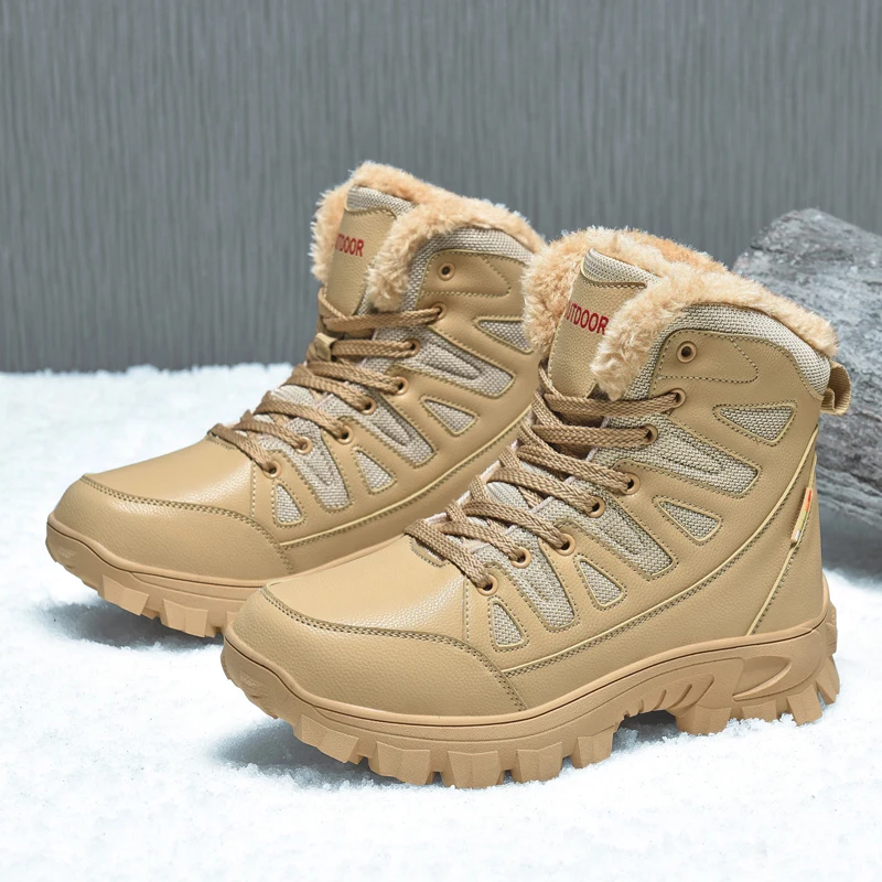 

​Christmas Holiday Men’s Outdoor Boots, Thick Sheepskin Cuff, Anti-Slip Rubber Soles, Breathable for Snow Walks​