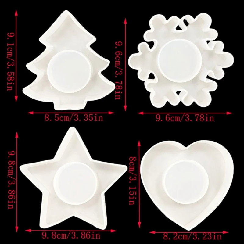 Candlestick Mold Epoxy Mould for Table Decorations Christmas Tree Snowflake Heart Star Holder Silicone Mould