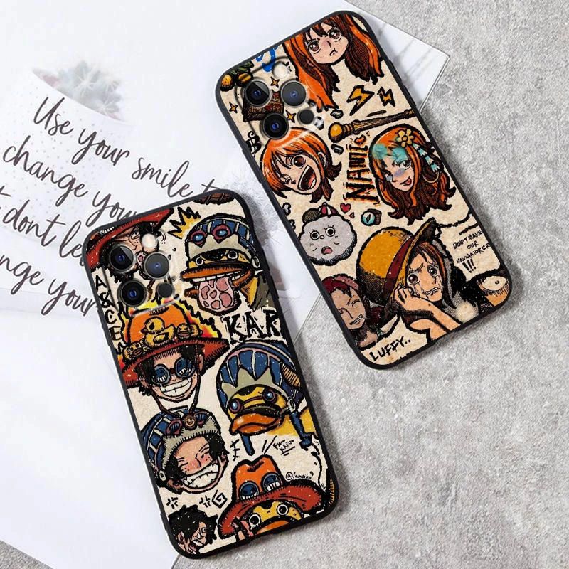 Anime One Pieces Nami Ace Silicone Black Soft Phone Case For Apple iPhone 15 14 13 12 11 X XS XR 8 7 6 6S Pro Plus Max Mini