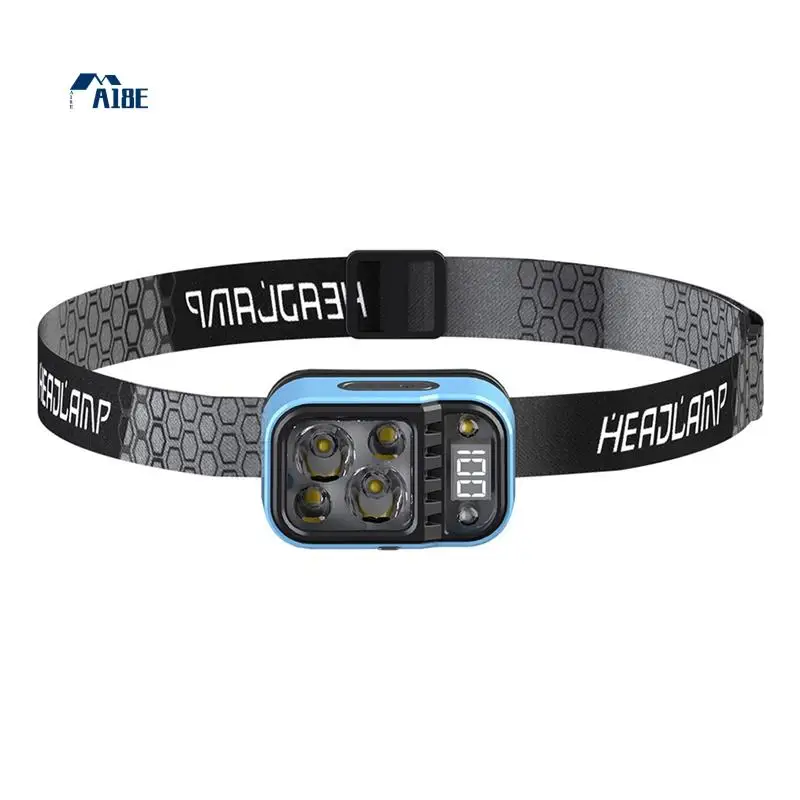 A18E-مصابيح أمامية بمستشعر حركة LED كشافات أمامية قابلة لإعادة الشحن، عصابة رأس قابلة للتعديل للتخييم والجري والمشي