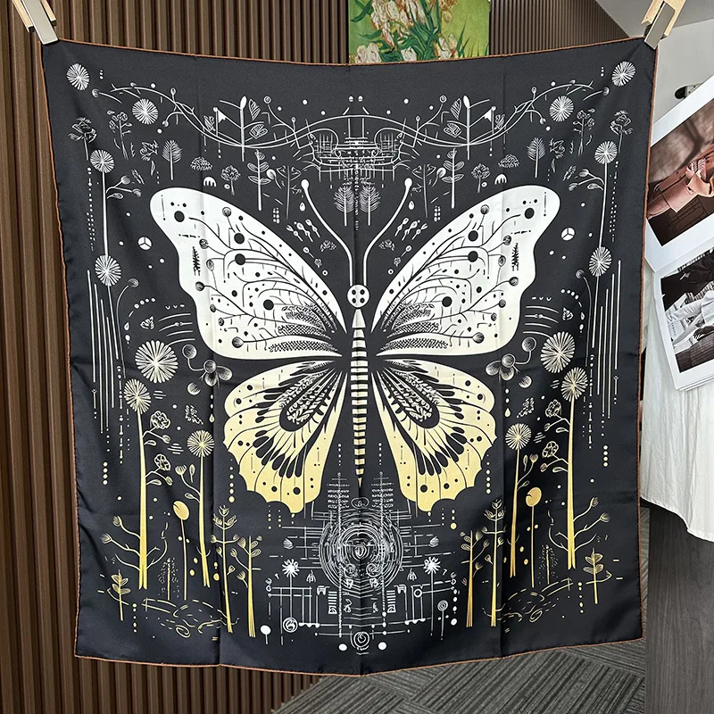 

Двусторонний шелковый шарф 90 см, квадратные банданы с животными, ручные скрученные шали, аксессуары для одежды, подарок для мамы влюбленной