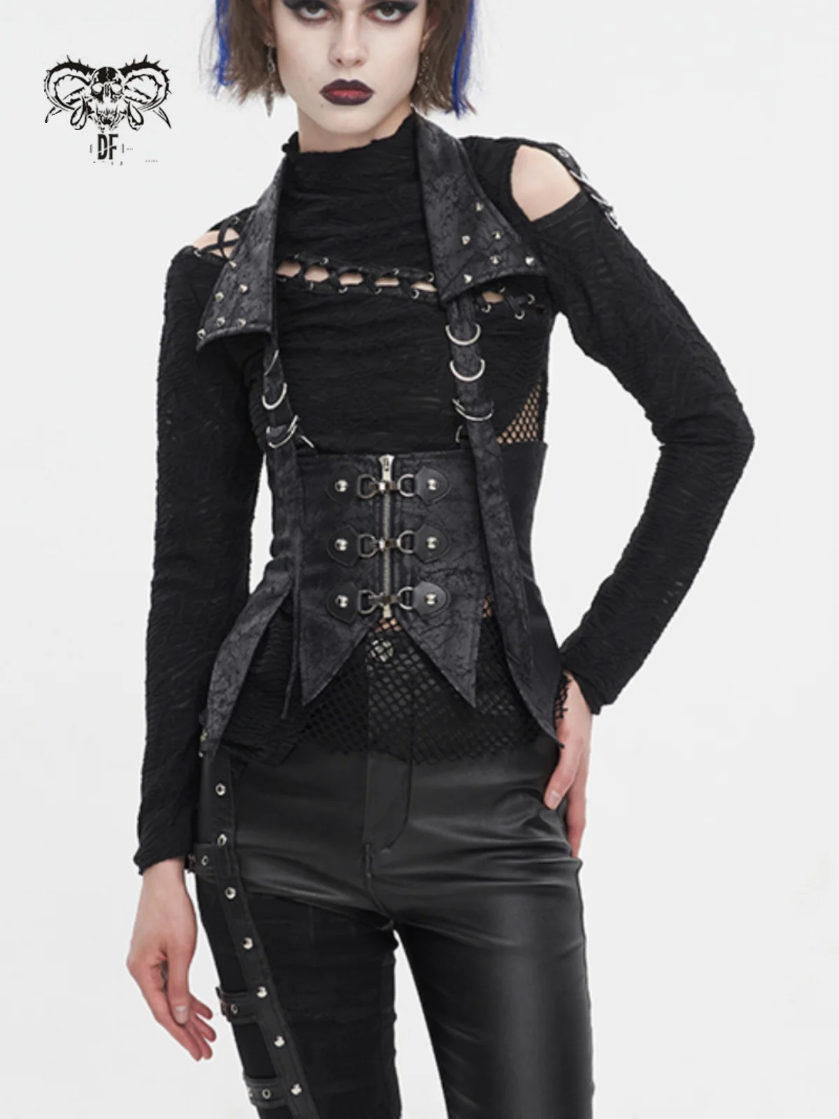 

Devil Faion Punk Cra Faux Leather Hanging Ne Bal Vest Street Sle Zipper Cotton Blend Spring Collection