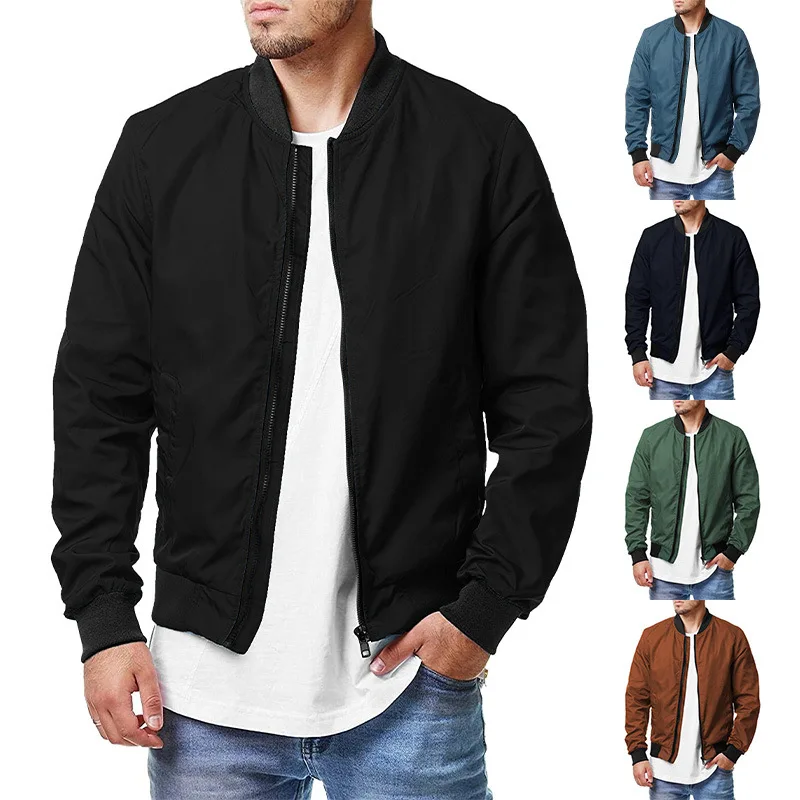 

2023 Men's Bomber Flight Jacket Casual Patchwork Zipper Closure Coats with Pockets Daily Outwear Fall Winter Clothes Streetwear