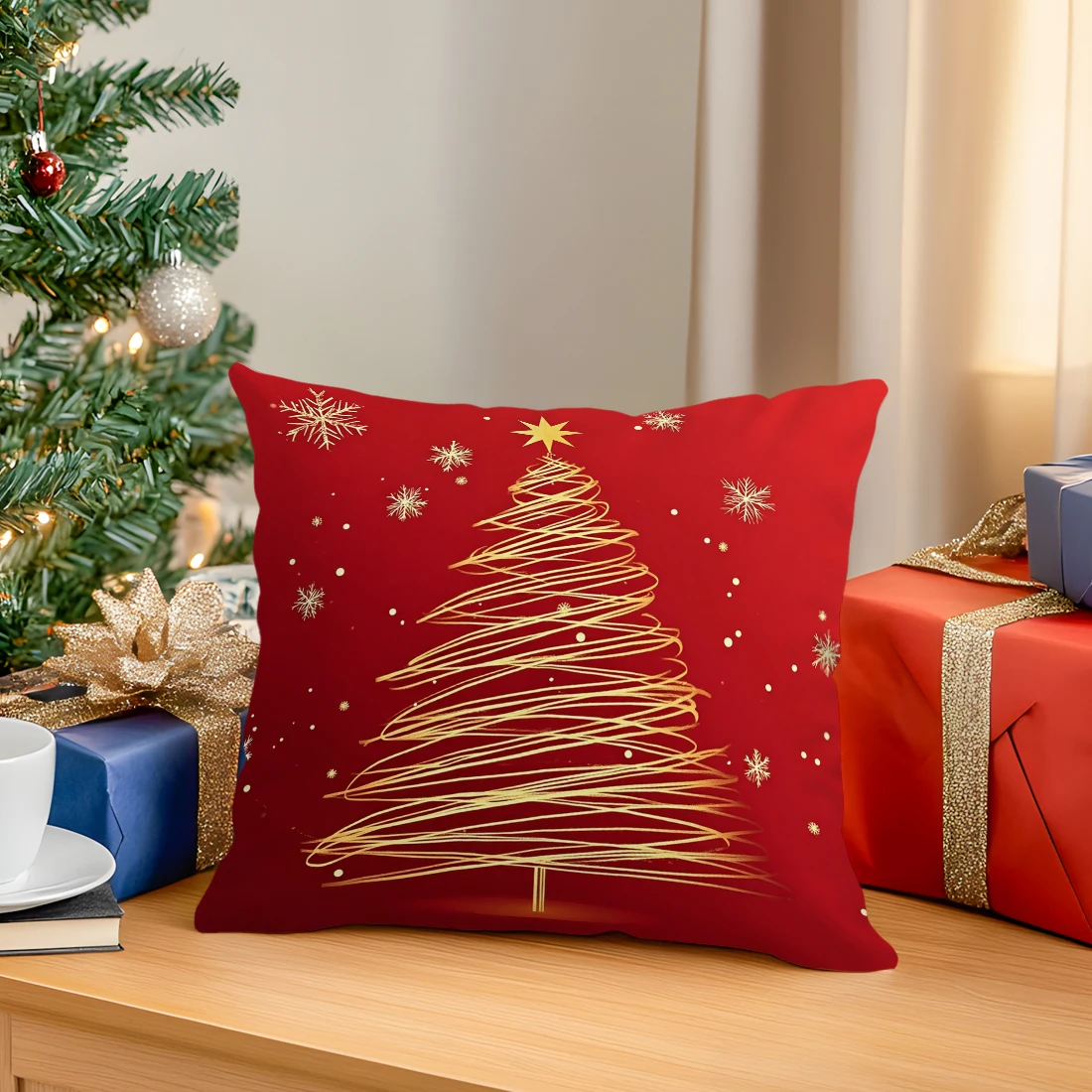 Red Christmas decorationCushions Pillowcase Polyester Cushion Cover Throw Pillow Sofa Decoration Pillowcover Home Decor