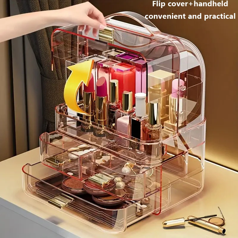 

Transparent Drawer with Handle Desktop Dustproof Cabinet Moisture-proof Large Capacity Dressing Table Skincare Storage Rack 수납함