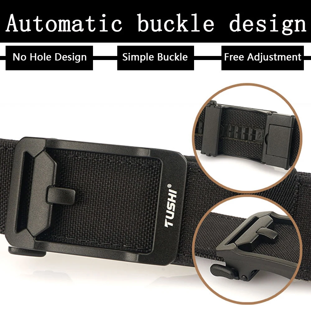 TUSHI New Military Gun Belt for Men Nylon Metal Automatic Buckle Police Duty Belt Tactical Outdoor Girdle IPSC Accessories