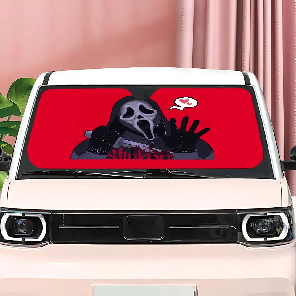 الصراخ أنيمي Ghostface الزجاج الأمامي مظلة السيارات مضحك الحيوان الزجاج الأمامي الشمس الظل نافذة السيارات للطي أشعة الشمس قناع حامي