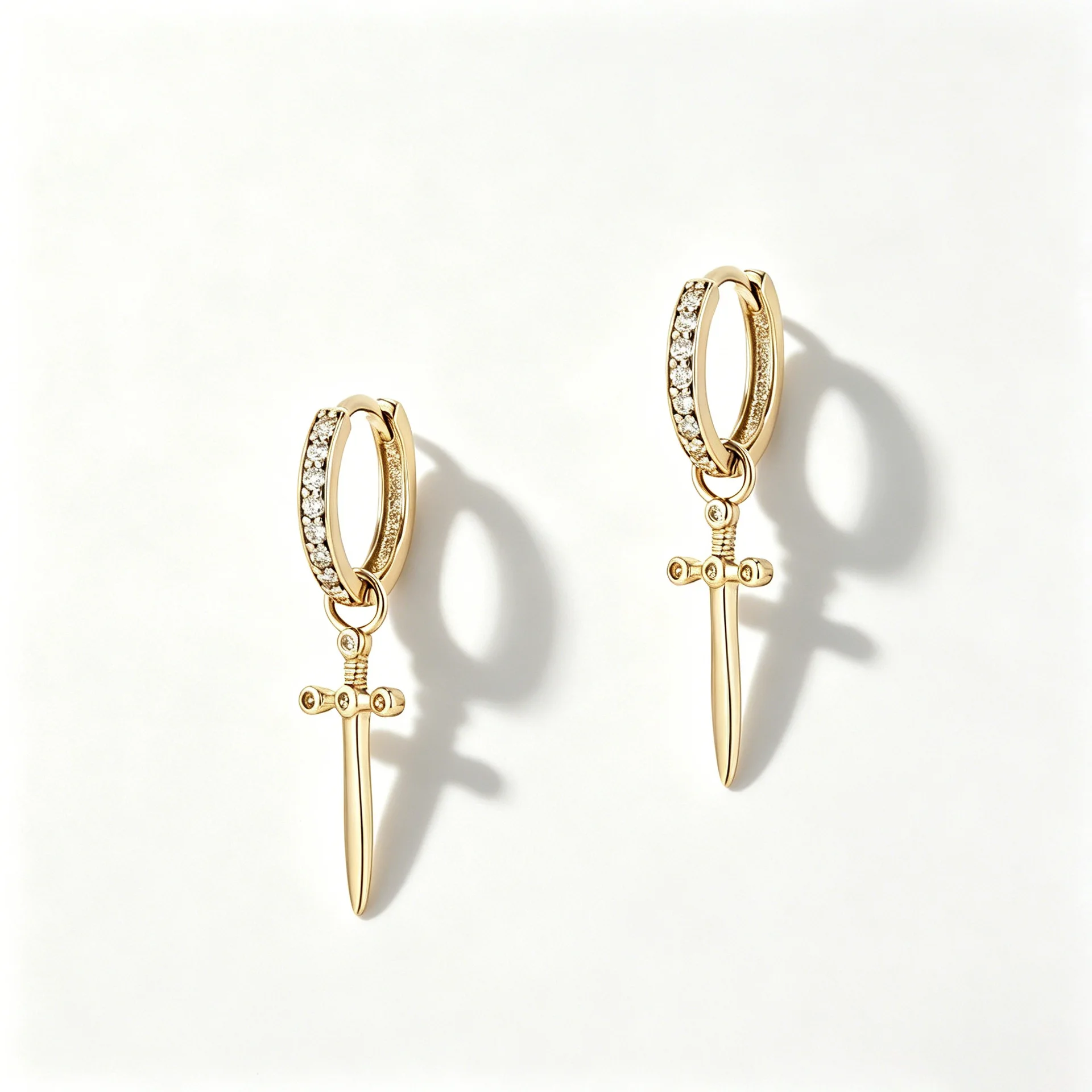 Medieval Sword Dangle Huggie Earrings Micro Paved CZ Cross Drop Piercing Jewelry Gothic Statement Ear Ornaments For Women