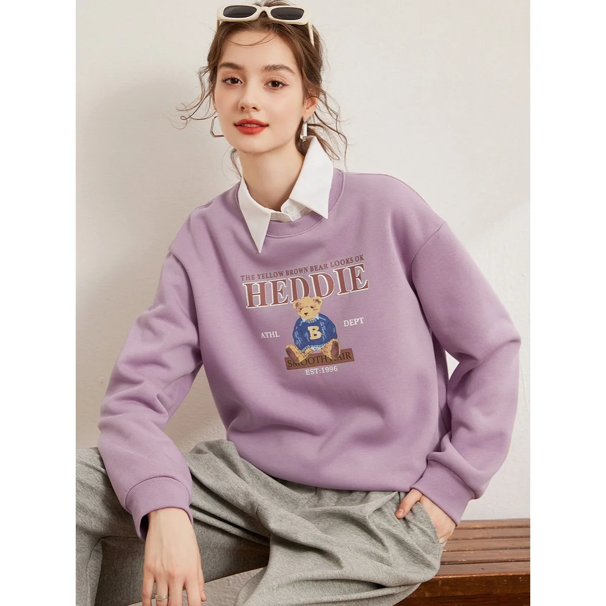 LOUIS YAO Thick Versatile Round Neck Women's Casual Sweatshirts 2025 Winter Winter Thick Velvet Hoodie Personalized Printed Tops