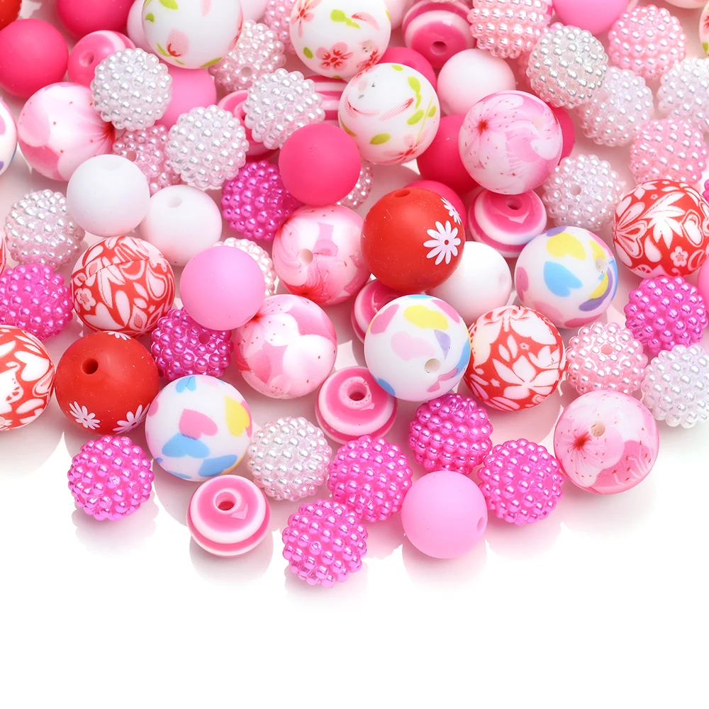 80Pcs Pink Seires Acrylic & Silicone Beads Floral/Heart/Stripe/Textured Mixed Beads for DIY Jewelry Beaded Pen Keychain Crafts view 2