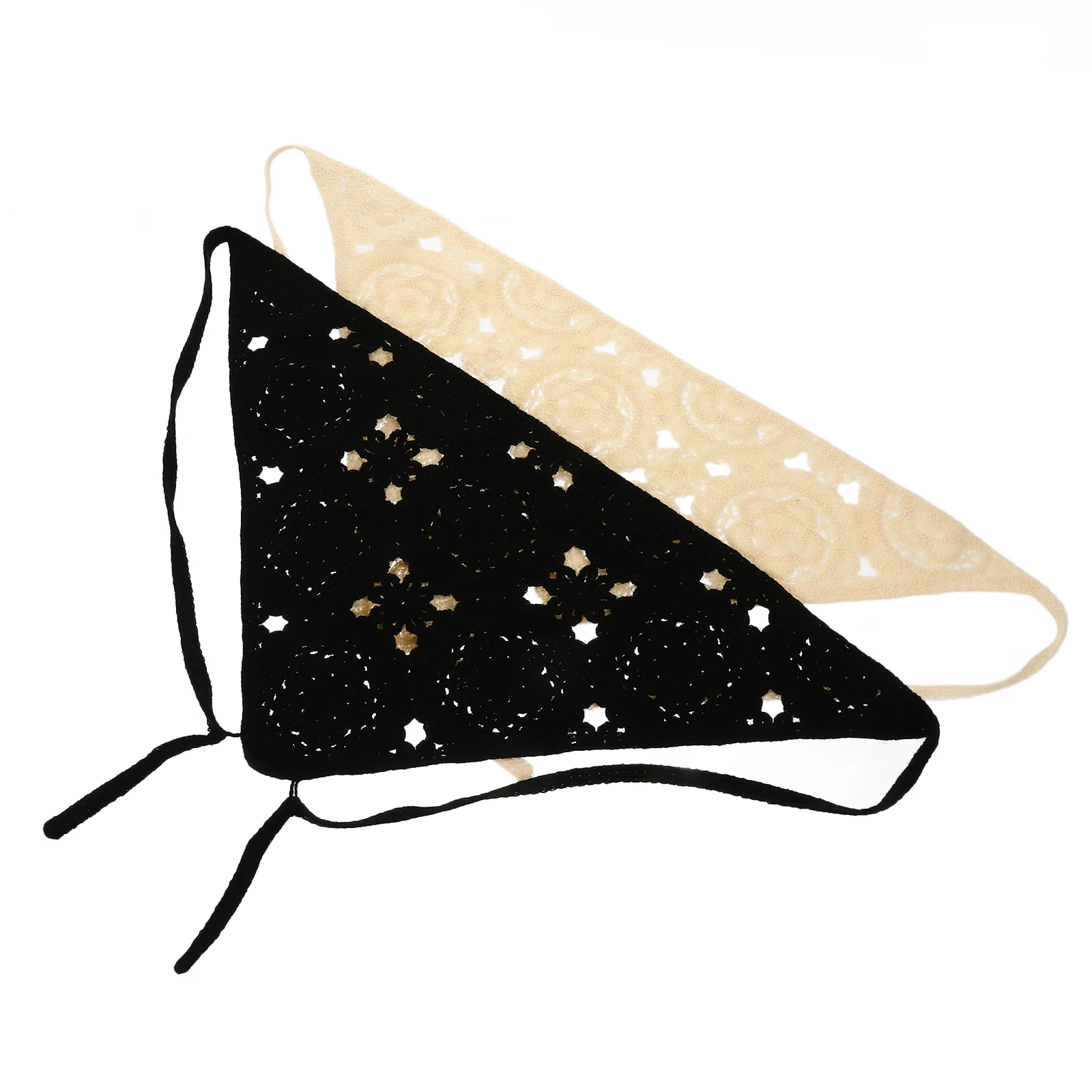 

2Pcs Triangle Scarf Hair Accessories Crochet Headb s B Women Tiaras H kerchief Black Beige Thin Section Comfortable Daily