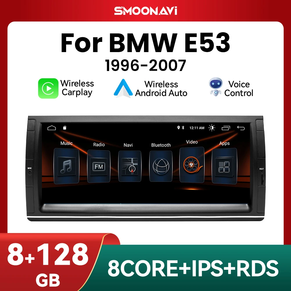 10.25 pollici 1280*480 IPS Schermo Wireless Carplay Auto Multimediale Radio Per BMW E39 E53 M5 1995-2003 Android 14 Octa Core Lettore GPS