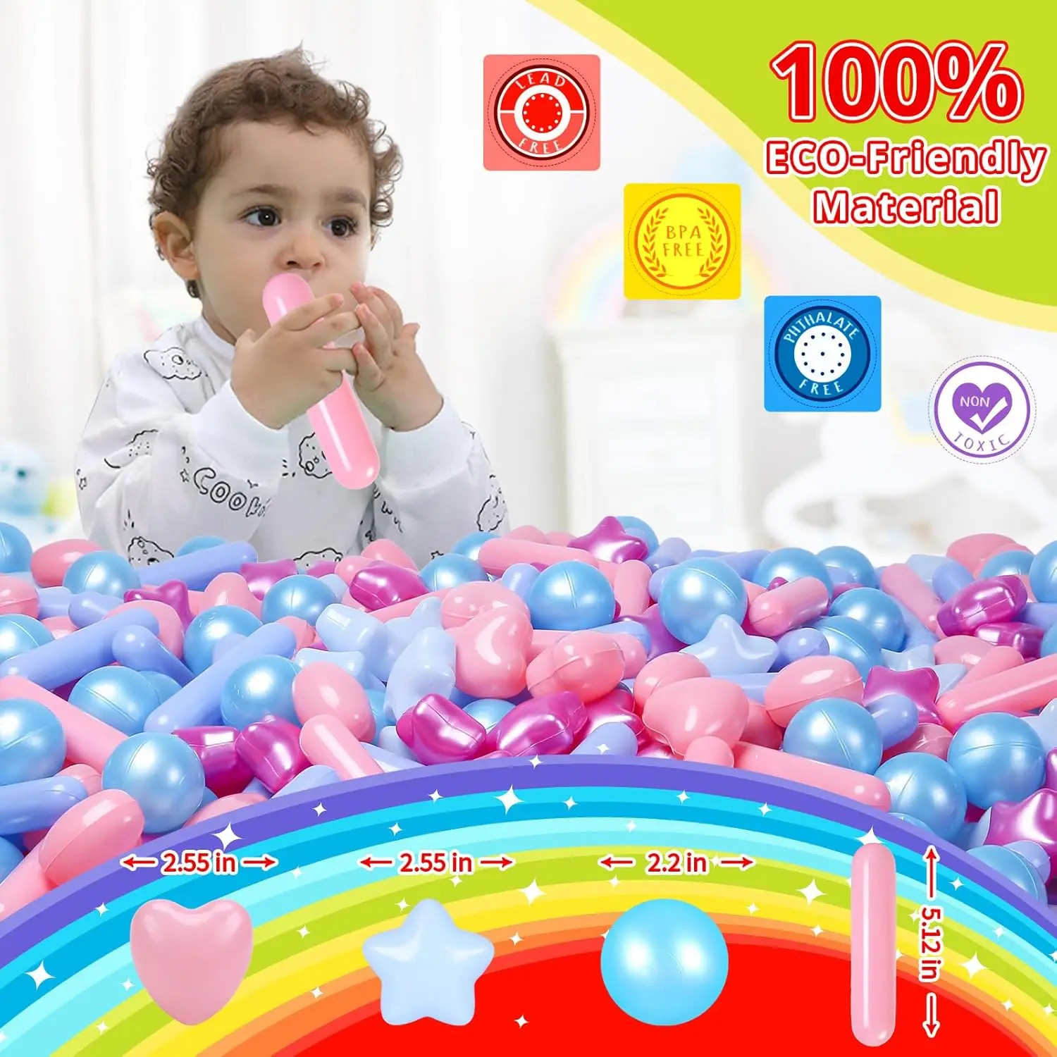 Ball Pit Balls for Baby and Toddler, 200pcs Phthalate Free BPA Free Crush Proof Plastic Mixed Colors Pit Balls Play Toys for Kid