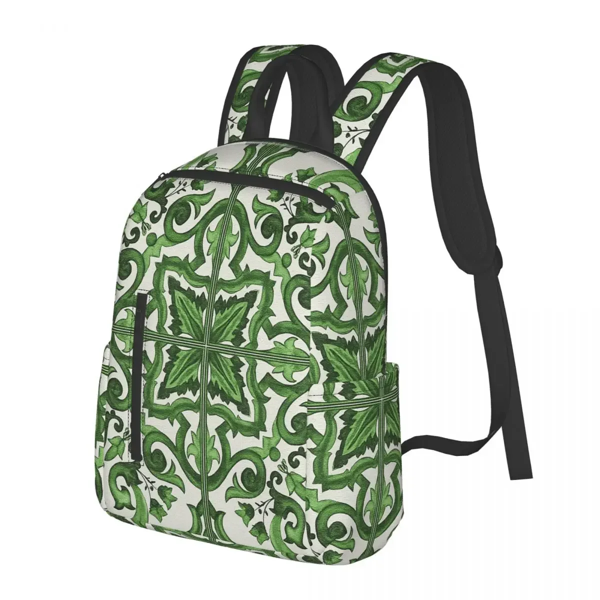

Green Ornate Floral Mediterranean Sicilian Tile Student Backpack School Bag for Men Women Fashion Bookbag Shoulder Bags