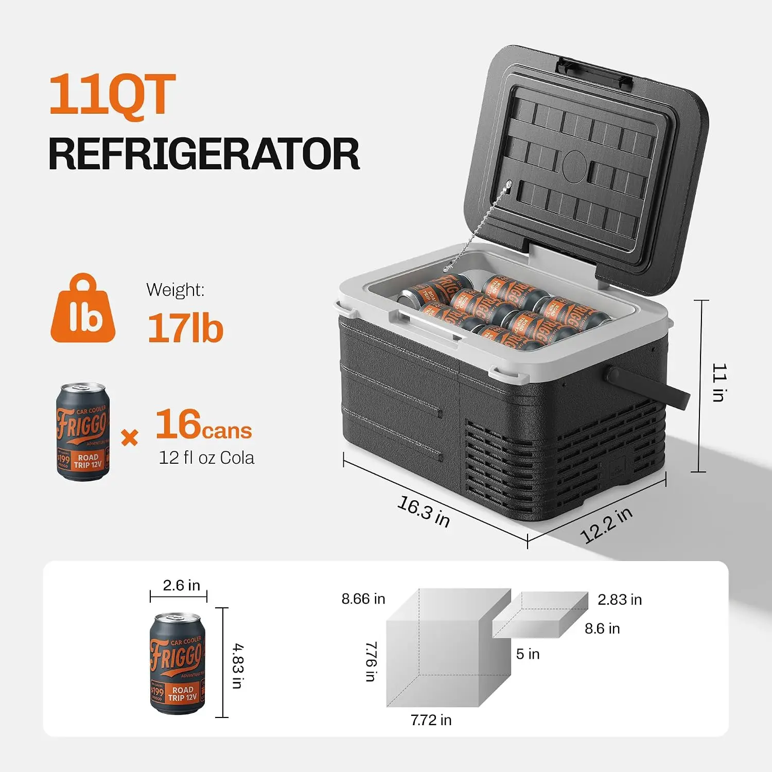 12 volt Car Refrigerator, 11 QT (10L) Electric Cooler, -4℉~68℉ Car Fridge, Car Freezer 12/24V DC & 100-240V AC, Portable Refrige
