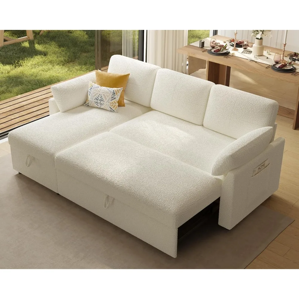 

Sleeper Sofa, 2-in-1 Sofa Bed with Storage Chaise, Pull Out Sofa Couch for Living Room, Guest Room, Boucle White