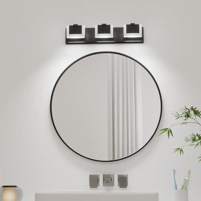 Lampu Vanity LED Modern Hitam 3-Lampu, Lampu Dinding Atas & Bawah untuk Cermin Kamar Mandi, Kecerahan 6000K