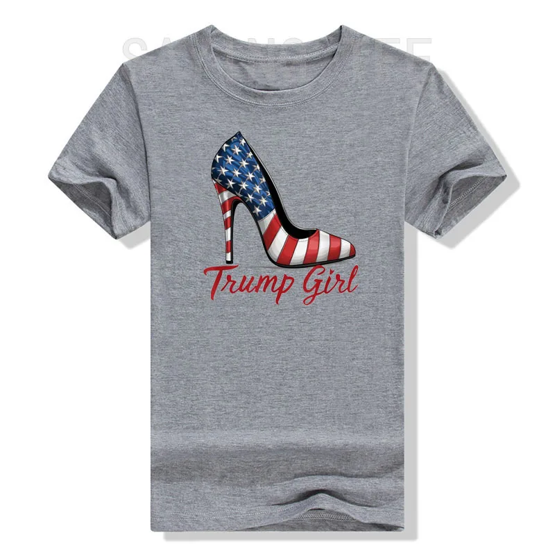 Trump Girl High Heel Stilettos American Flag Trump 2024 T-Shirt Women\'s Fashion Republican Graphic Saying Tee Short Sleeve Tops