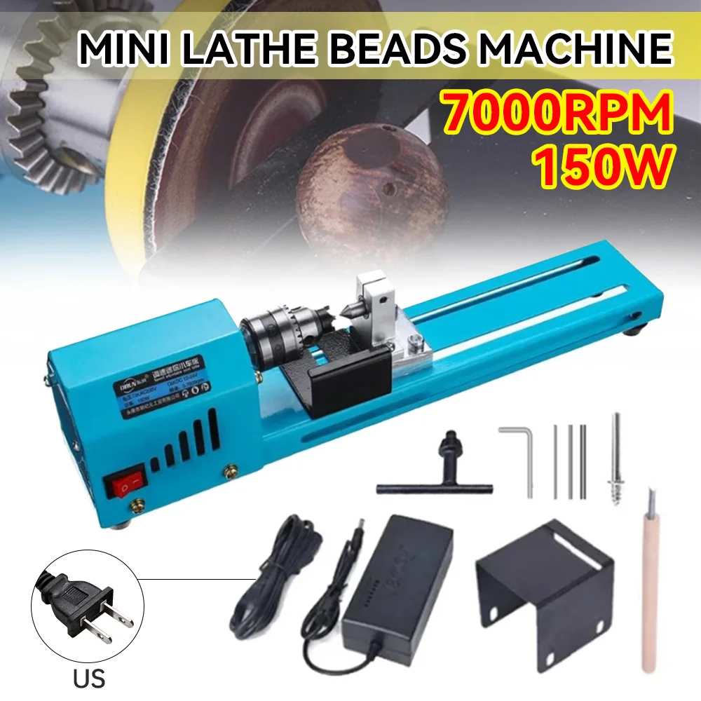 110/240V US Mini Wood Lathe Machine Buddha Pearl Lathe Grinding Polishing  Wood Drill Rotary Tool DIY Woodwork Tool