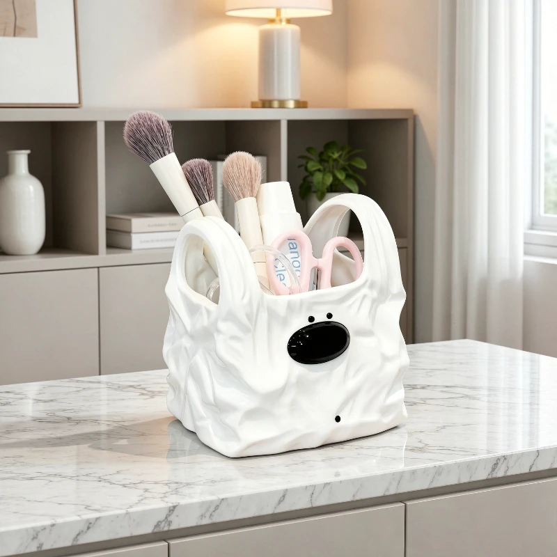 Ceramic Handbag Shape Storage Holder Decorative Organizer for Makeup Brushes Pens Desktop Accessories Home Office Use 세라믹 수납함