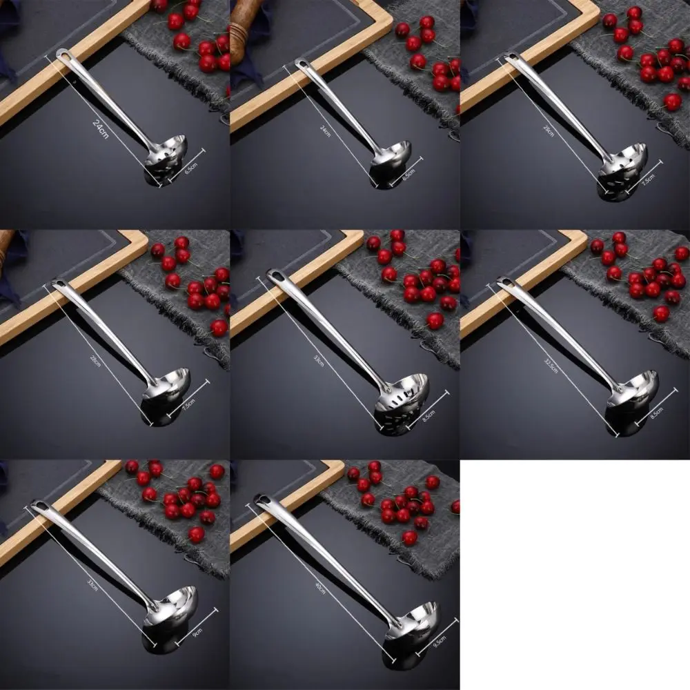 Stainless Steel Soup Colander Anti Scald Deepened Stainless Steel Ladle Professional Long Handle Kitchen Cooking Utensil