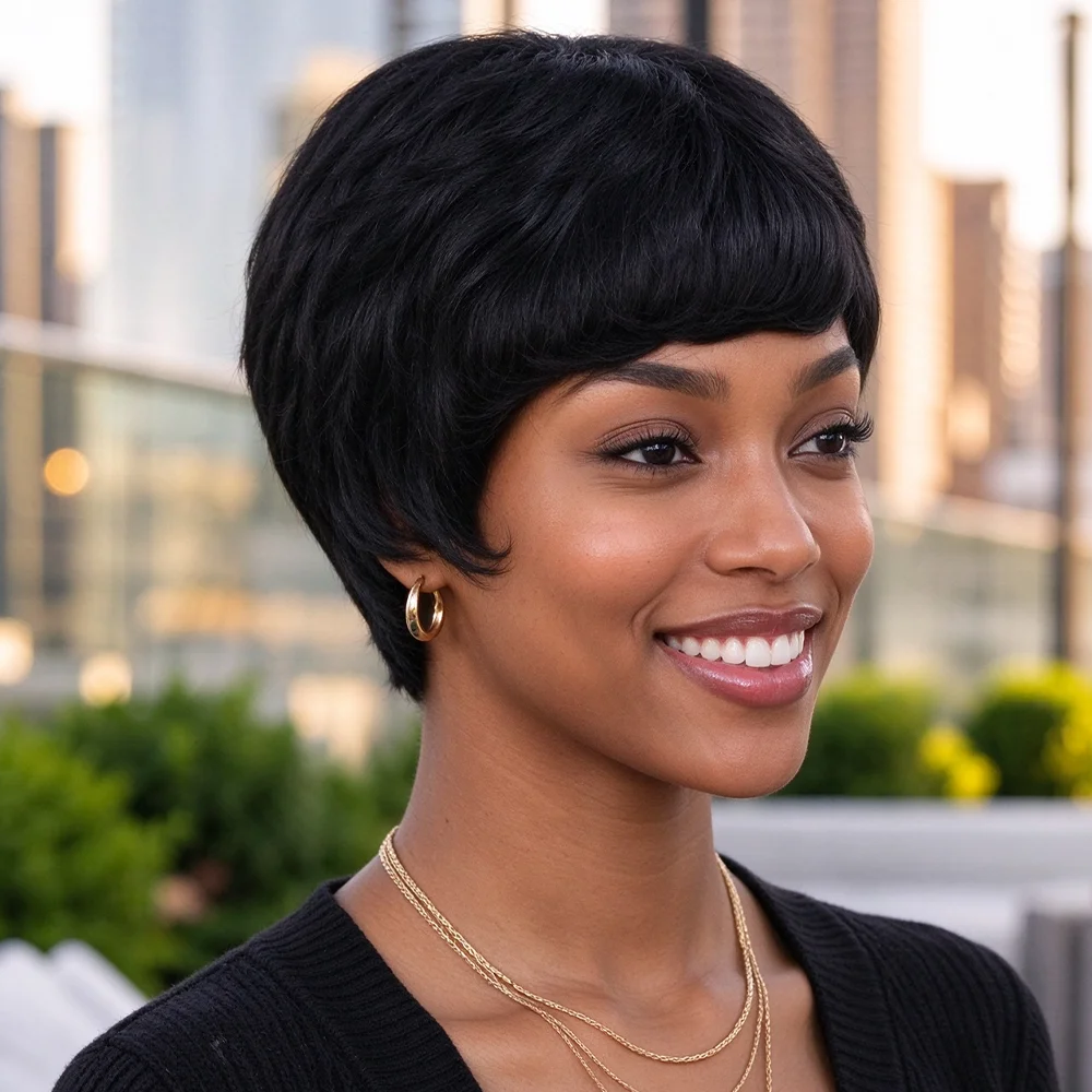 Short Pixie Cut Wig For Women Short Wear And Go Wigs 100% Human Hair Wigs Full Machine Made 180% DensityPixie Cut Brazilian Virgin Human Hair Wigs For Everyday And Party Wea