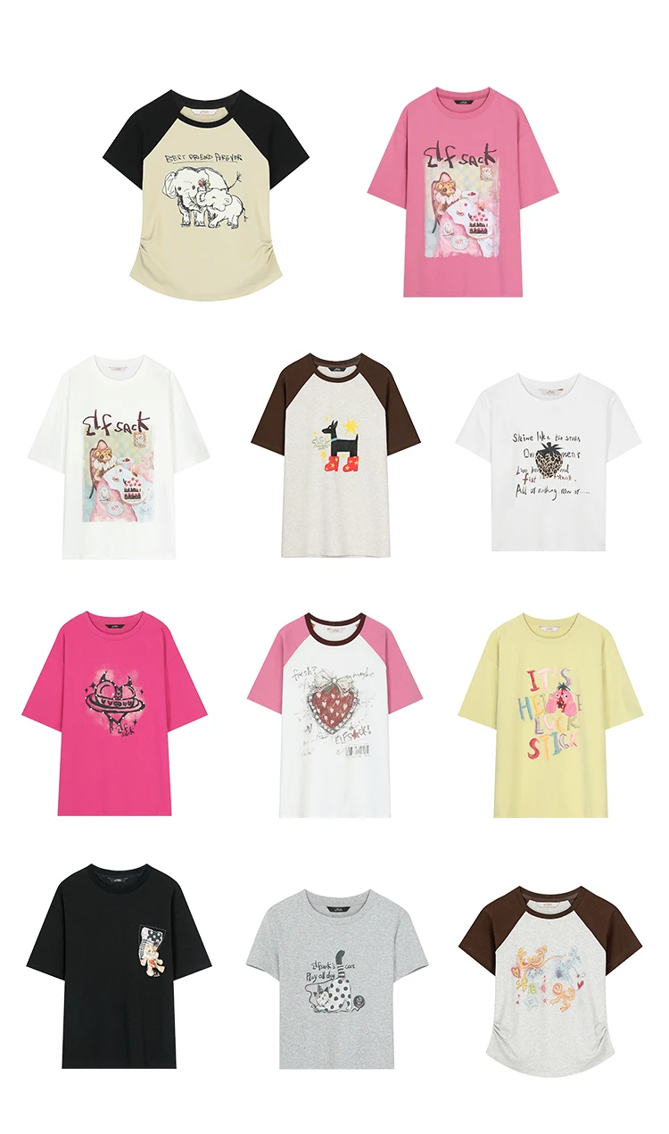 ELFSACK Women's Sweet Short Sleeve Graphic Tee with Cute Print, T-Shirt with Multiple Color Options, Loose Casual Autumn Top