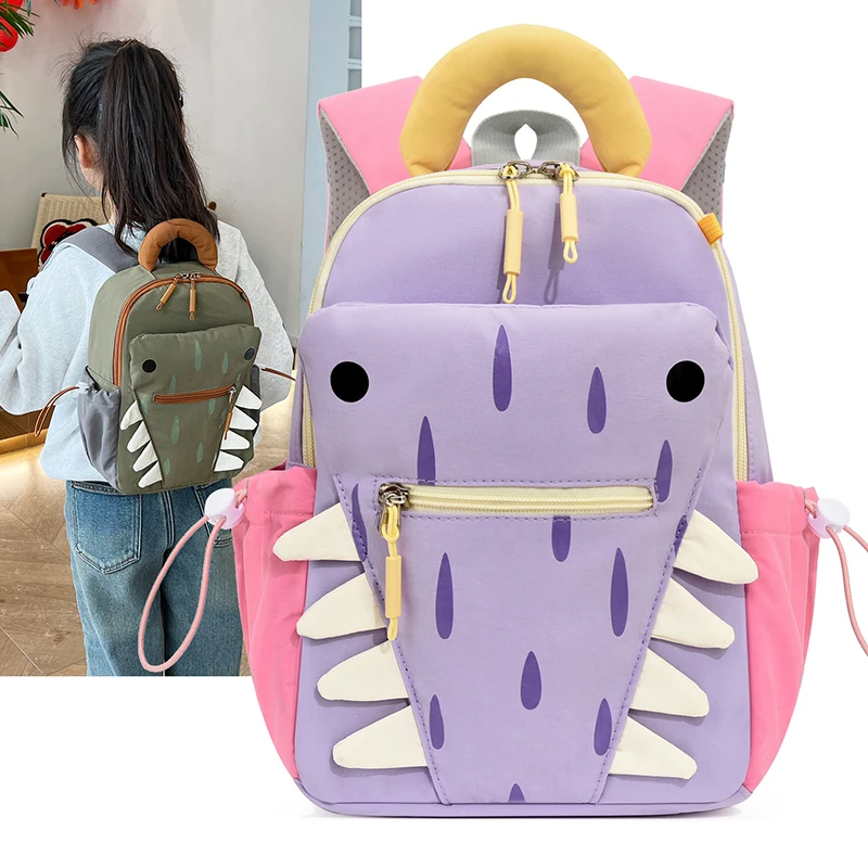Cartoon 3D Shark Kids Backpack Cute Color-blocked Large Capacity School Bag Oxford Breathable Lightweight Double Shoulder Bag