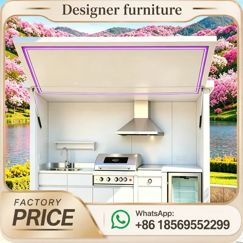 Practical Outdoor Kitchen Complete, Built-in Classic Non Stick Cookware Set, Windproof Waterproof Outdoor Cooking Station