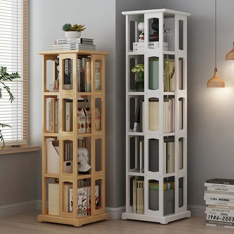 Rotating bookshelf Floor shelf Solid wood bookcase Mobile children's home living room Small bookshelf Storage locker