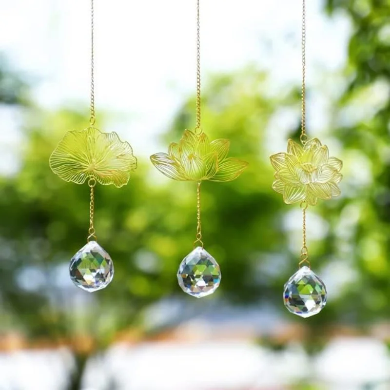 Lotus & Ginkgo Leaf Suncatchers with Crystal Hanging Prisms Sun Catchers Indoor Window Rainbow Maker Home Garden Decor Birthday