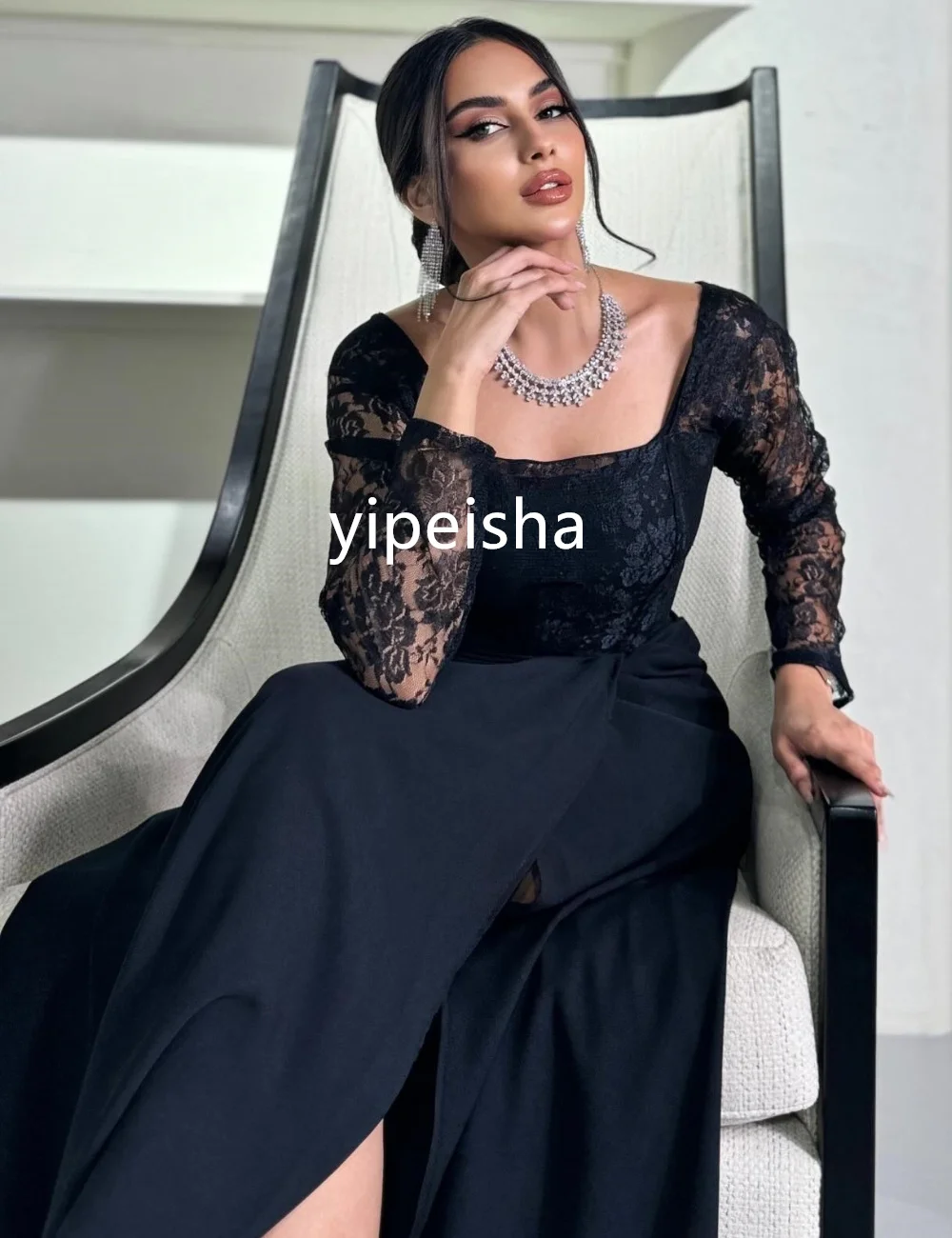 Personalizado requintado jérsei plissado a linha pescoço quadrado vestidos longos baile clássico estilo moderno pastrol unisex elegante