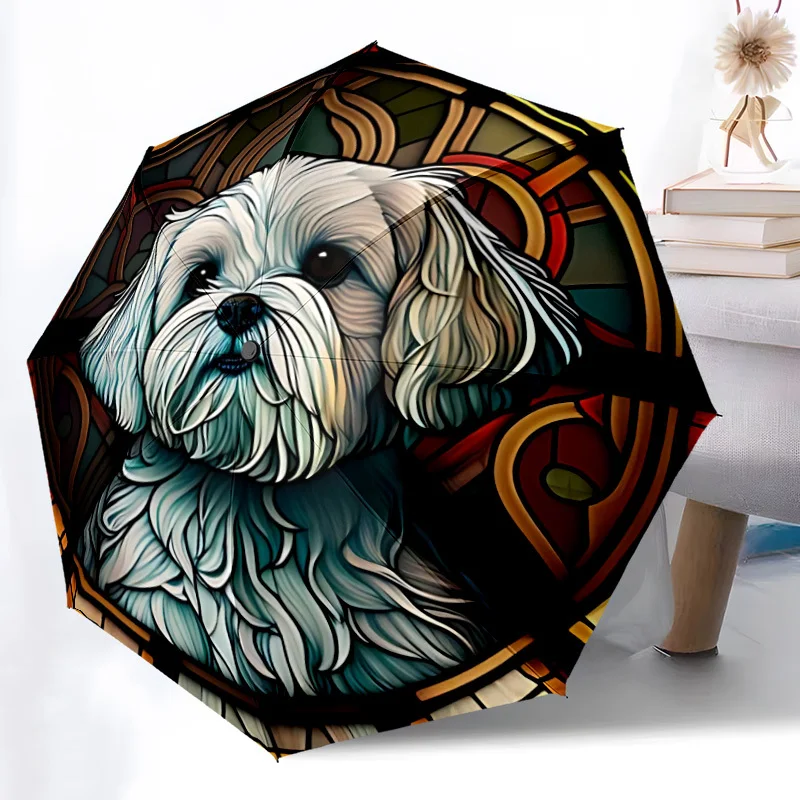 

Автоматический складной зонт с узором собачки из витражного стекла, 1 шт., прочный и долговечный, с 8 спицами, удобный для использования на улице.