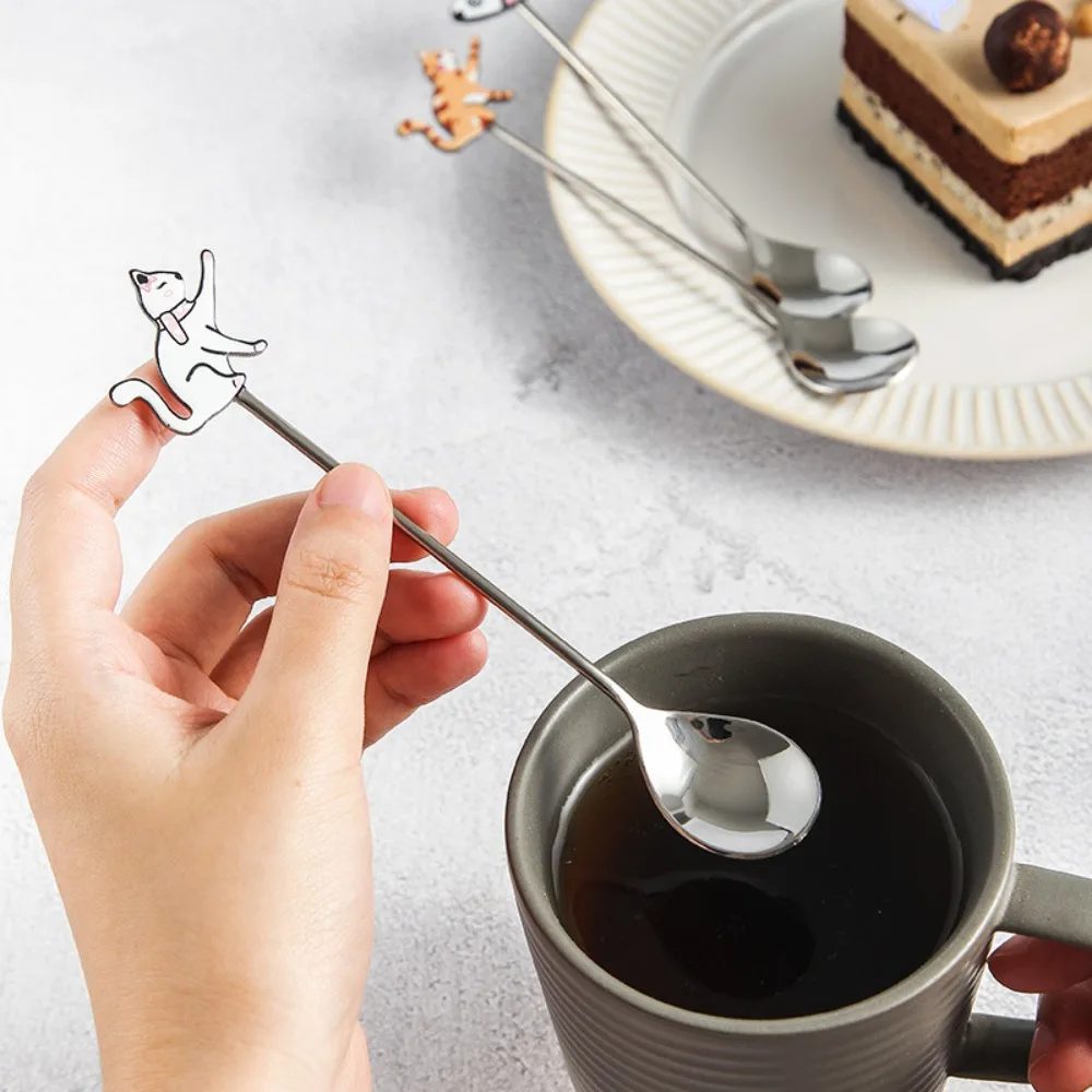 Cute Creative Cat Fish Stainless Steel Spoon Ice Cream Dessert Teaspoon Japanese Korean Style Cake Scoop