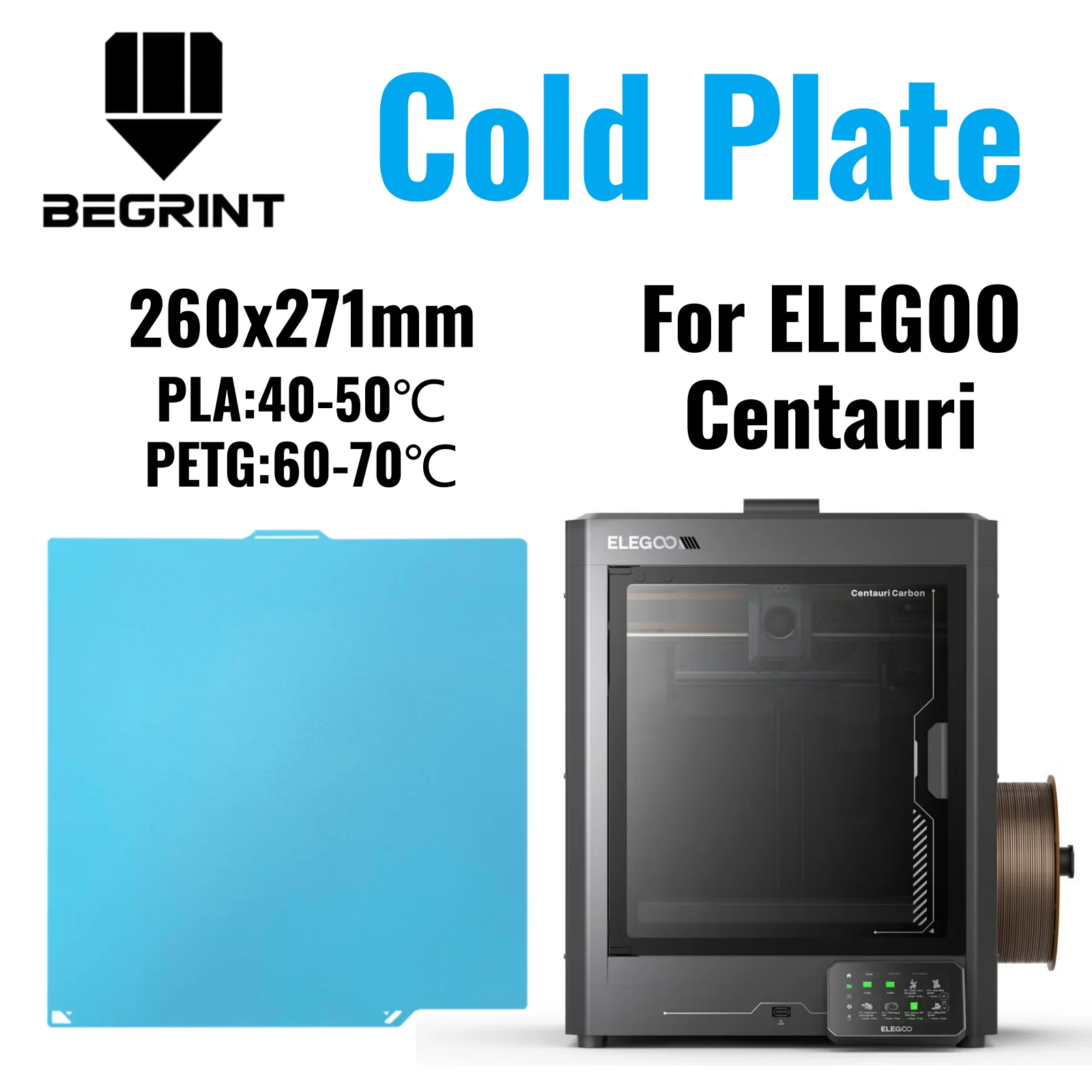 

Cold Plate For Elegoo Centauri 260x271mm Lower Temp Energy Save Strong Adhesion Double Sided Spring Steel Sheet Build Plate