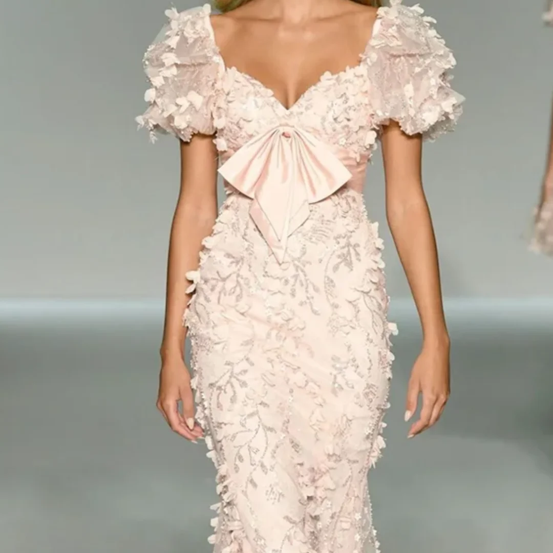 Exquisite Lace Evening Dresses Sweetheart Short Sleeve Modern Fashion Mermaid Formal Party Banquet Prom Gown Luxury Dress