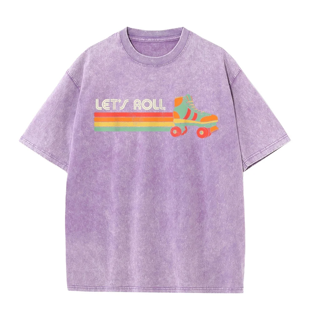 Let's Roll Roller Skating Skate Retro Vintage 70s 80s T-Shirt 한국인 Xxxl Printed Cotton Black Round Neck Tee Summer Top Casual T