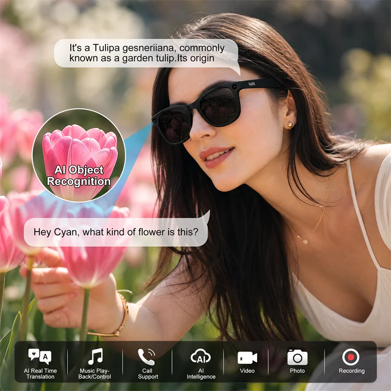 IMIKI AI 스마트 안경 4K 800W 카메라 음악 재생 비디오 녹화 속도 인식 번역 선글라스 학습 여행용 썸네일 6