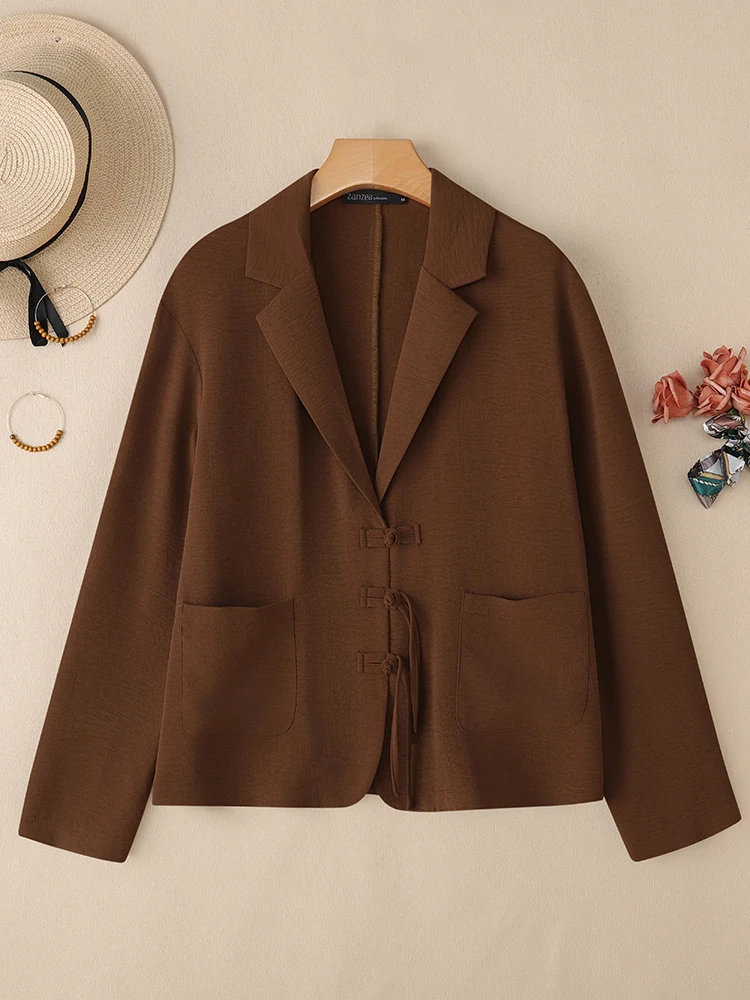 

2025 ZANZEA Fashion Women Blazer Button up Long Sleeve Coats Autumn Solid Casual Outercoat Elegant Office Lady Blazer Streetwear