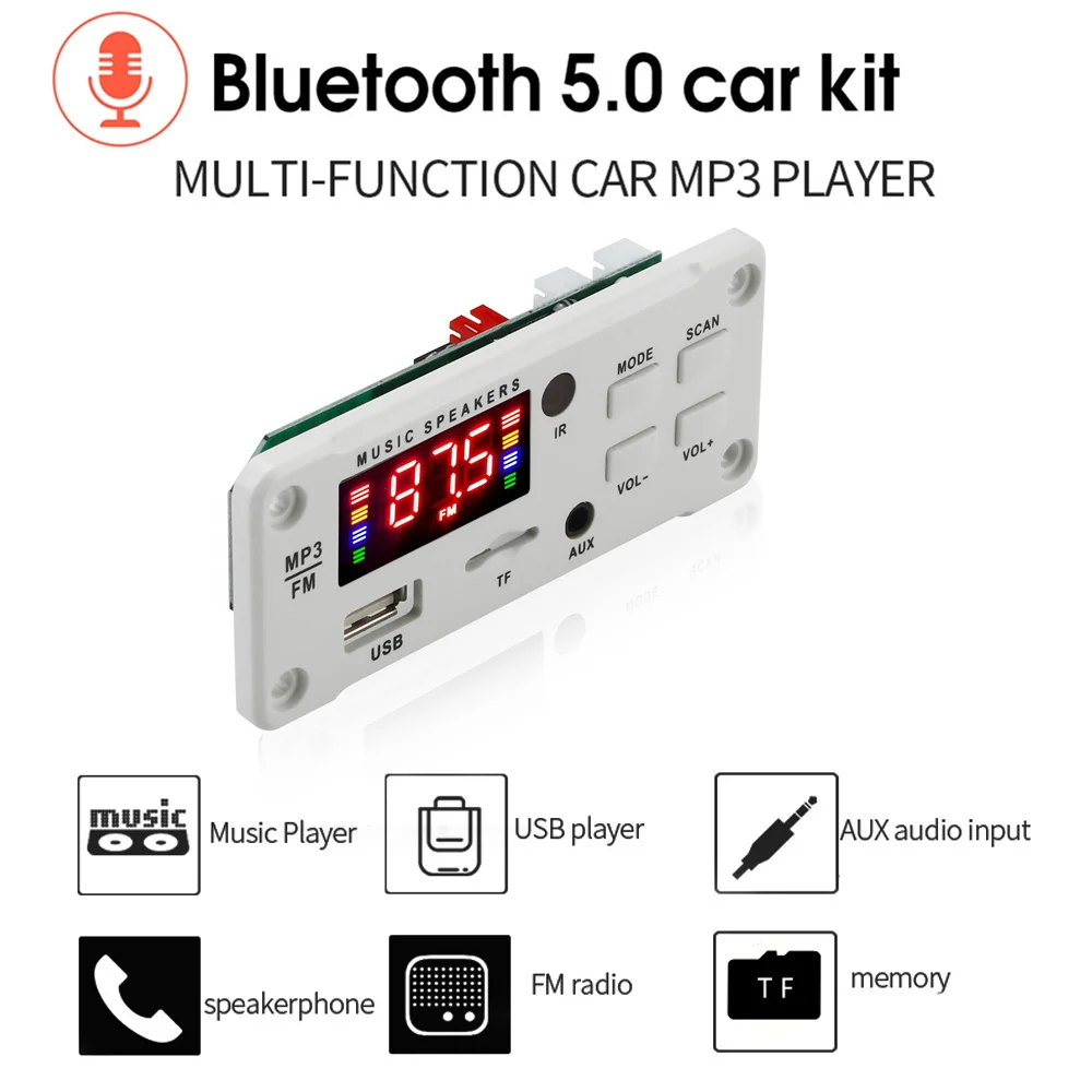 50W 2*25W Amplifier Bluetooth 5.0 12V MP3 Decoder Board Car Audio USB TF FM Radio Module MP3 Player