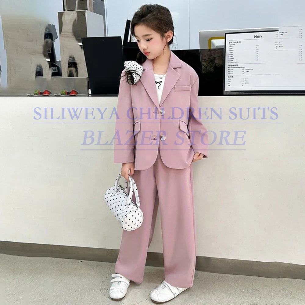 

Fashion Girls Clothes Formal Solid Color Customzied Jacket With Pants Sets Elegant Wedding 2 Piece High Quality Outfits Suits