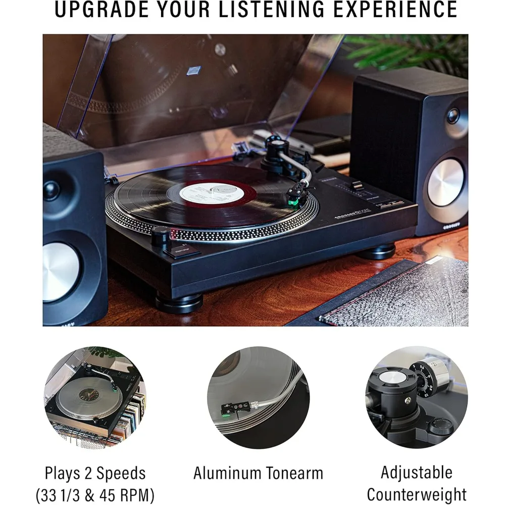 

C100BT-BK Belt-Drive Bluetooth Turntable Record Player with Adjustable Counterweight, Black
