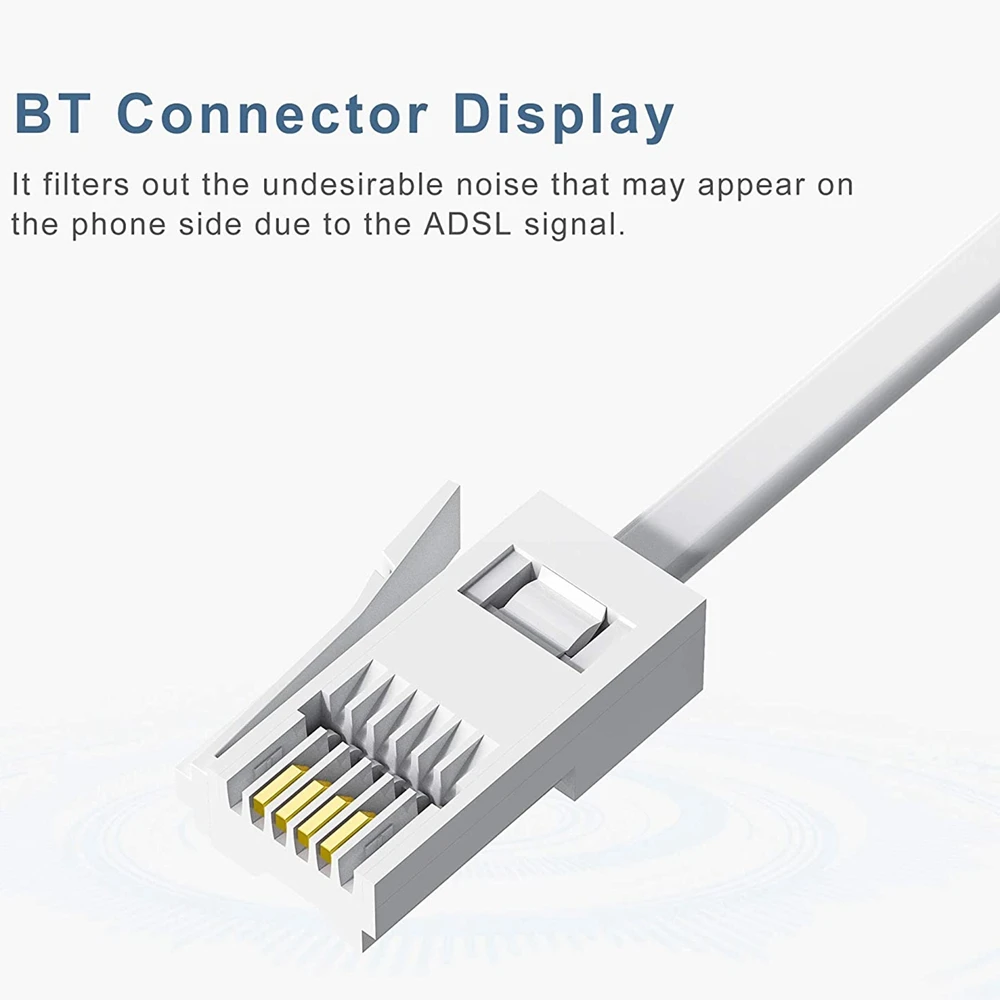 BT Plug To ADSL RJ11 Broadband Internet Microfilter Splitter 2 Pack, BT Male To BT & RJ11 Female for Landline Modem