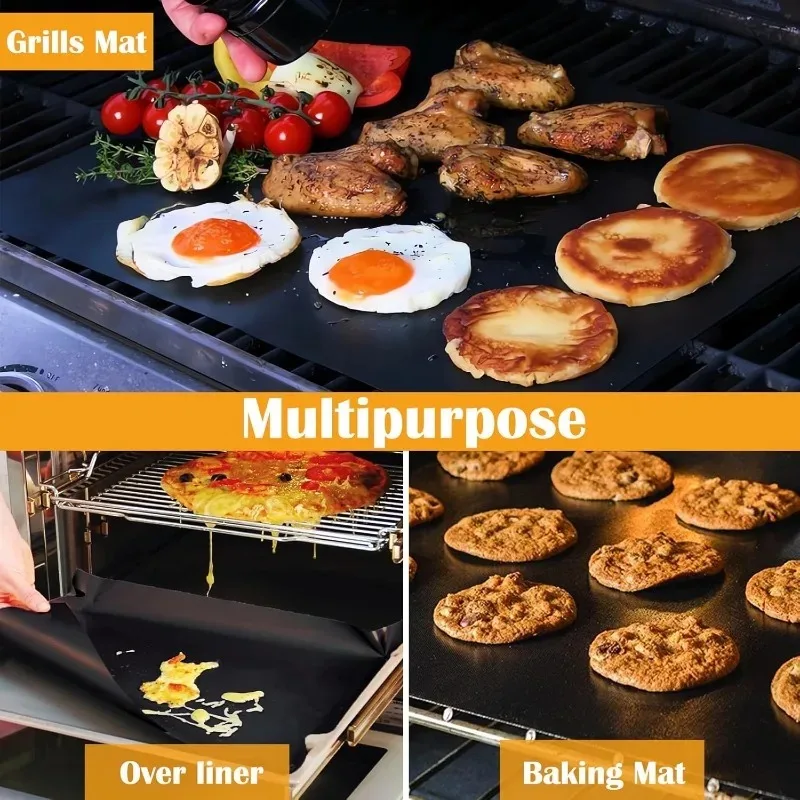 5 pcs Teflon Grilling Mat Non Stick, BBQ Outdoor Grill & Baking Mats - Reusable, Easy to Clean Barbecue Grilling Accessories -