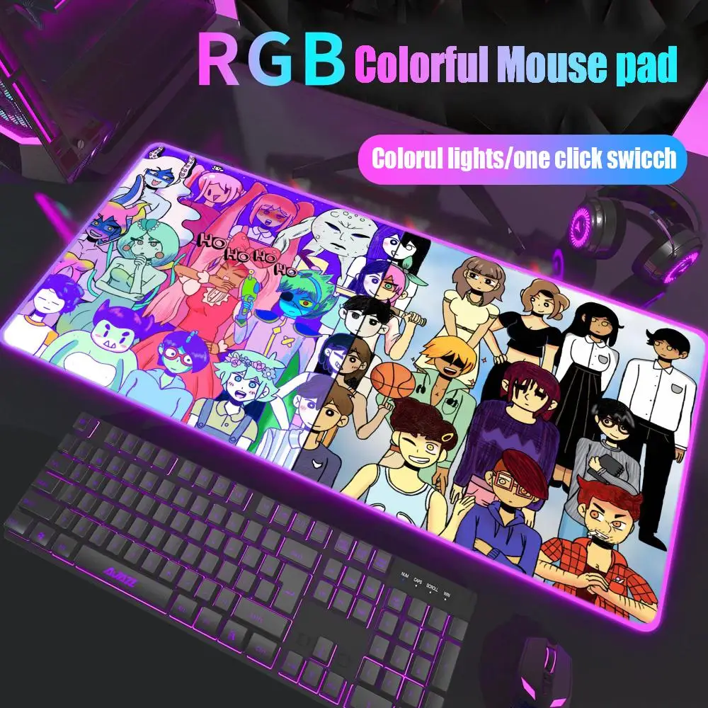 

omori Mouse Pad Gamer Rgb Desk Mat Back Light Led Mousepad Setup Gaming Accessories Deskmat Big Mousepad Backlight