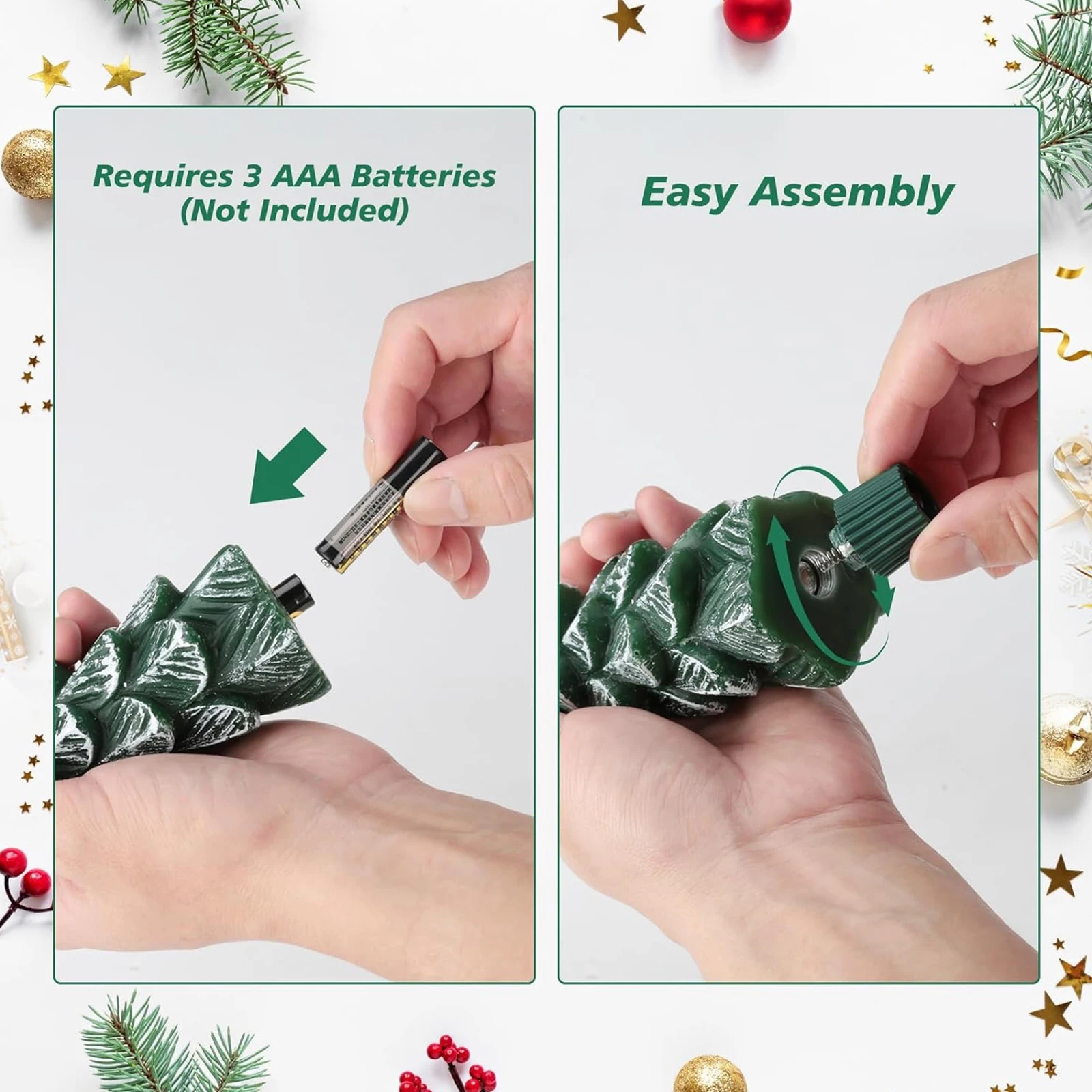 1/2/3/4PCS Christmas Tree Candles with 3D Flame Candlestick Lights Battery Operated Window Candle for Dinner Parties