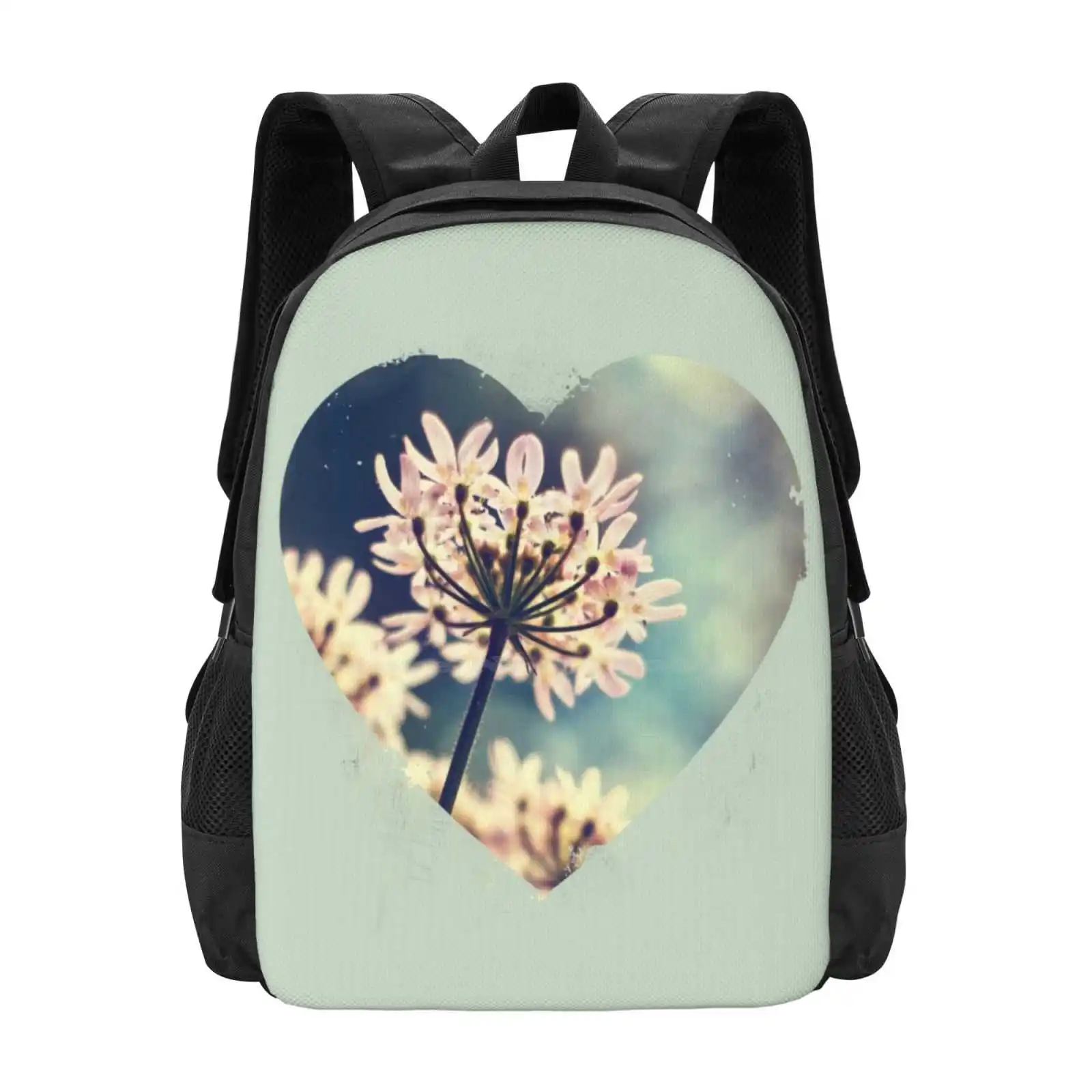 Queen Annes Lace Flowers 3D Print Design Backpack Student Bag Queen Annes Lace Flowers Floral Pastel Pink Vintage Dof Depth Of