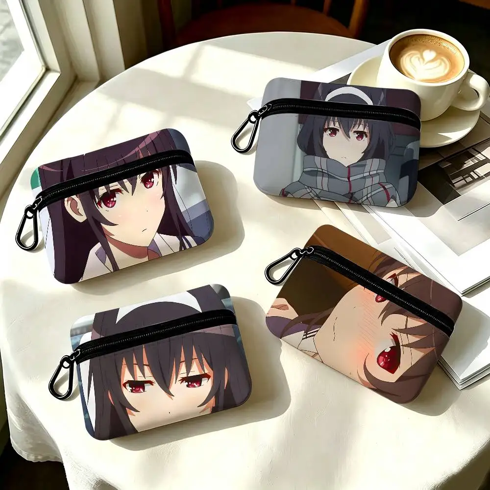 1pc Utaha Kasumigaoka Anime Figure Coin Purse With Carabiner Hook Portable Key Card Wallet Small Zipper Storage Pouch