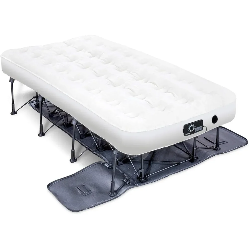 

Twin Air Mattress with Frame & Rolling Case, Self Inflatable, Blow Up Bed Auto Shut-Off, Comfortable Surface Air Bed